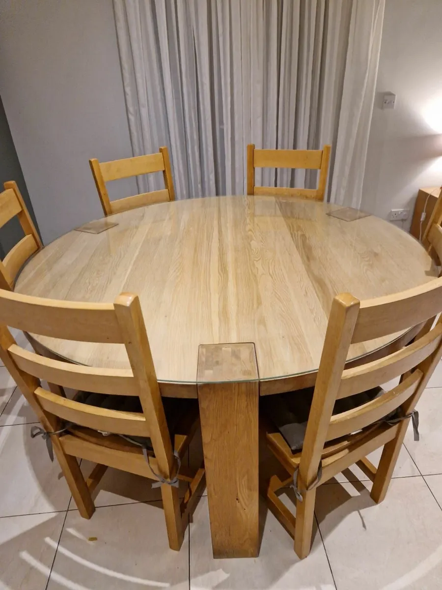 Round Oak Table with Glass Top - Image 2