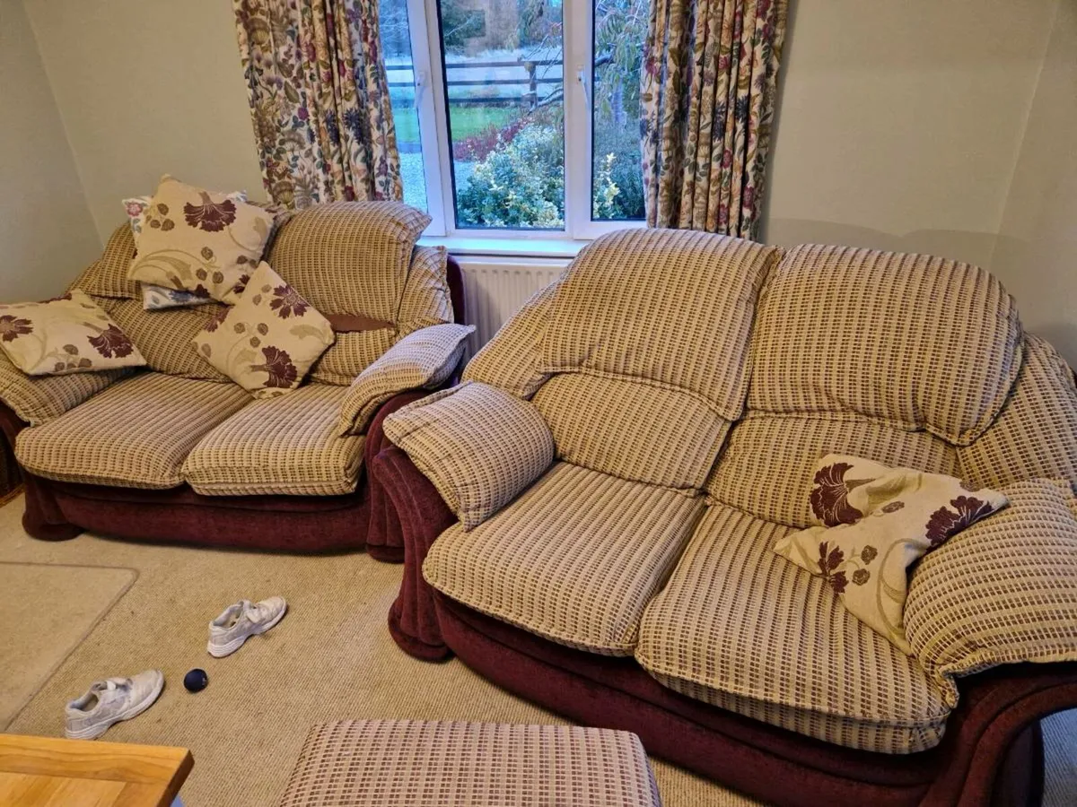 Two sofas and foot stool with storage - Image 1