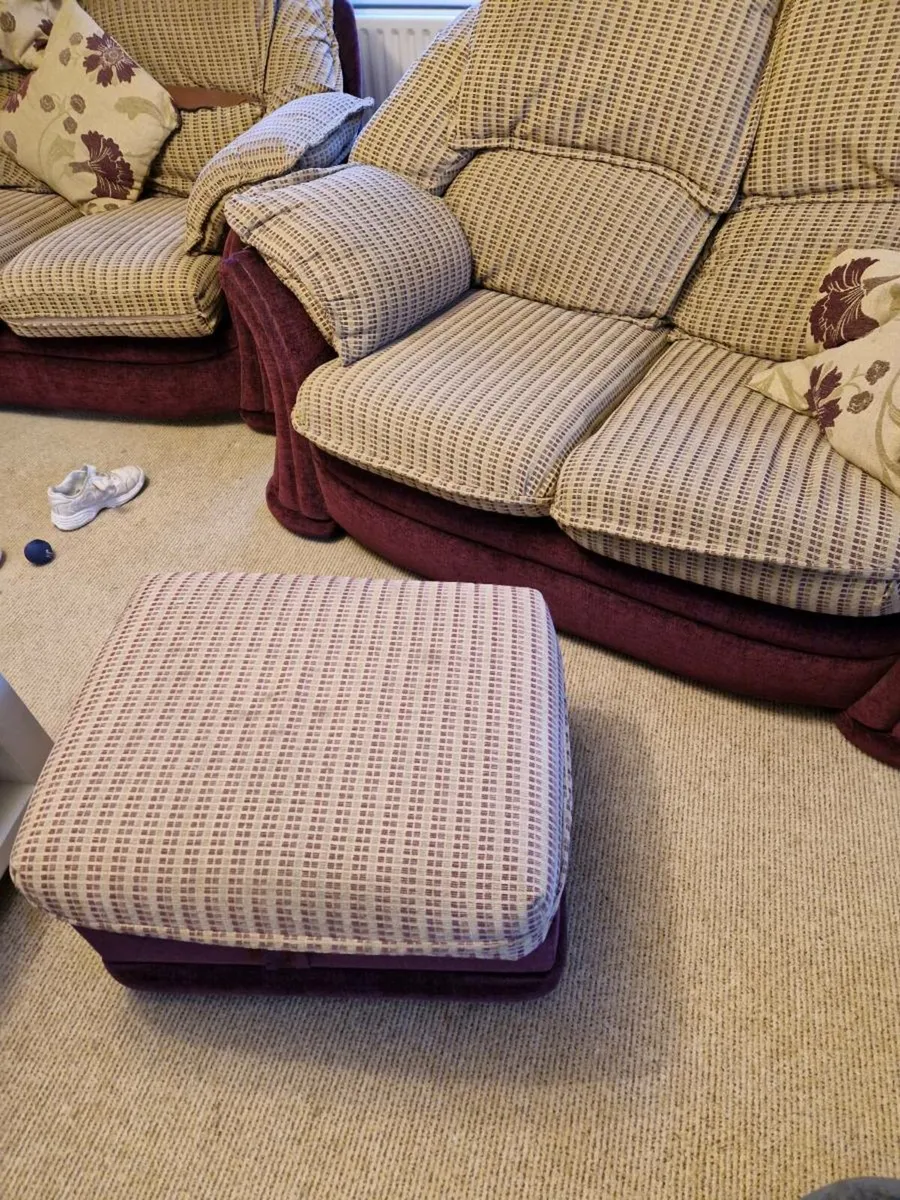 Two sofas and foot stool with storage - Image 2