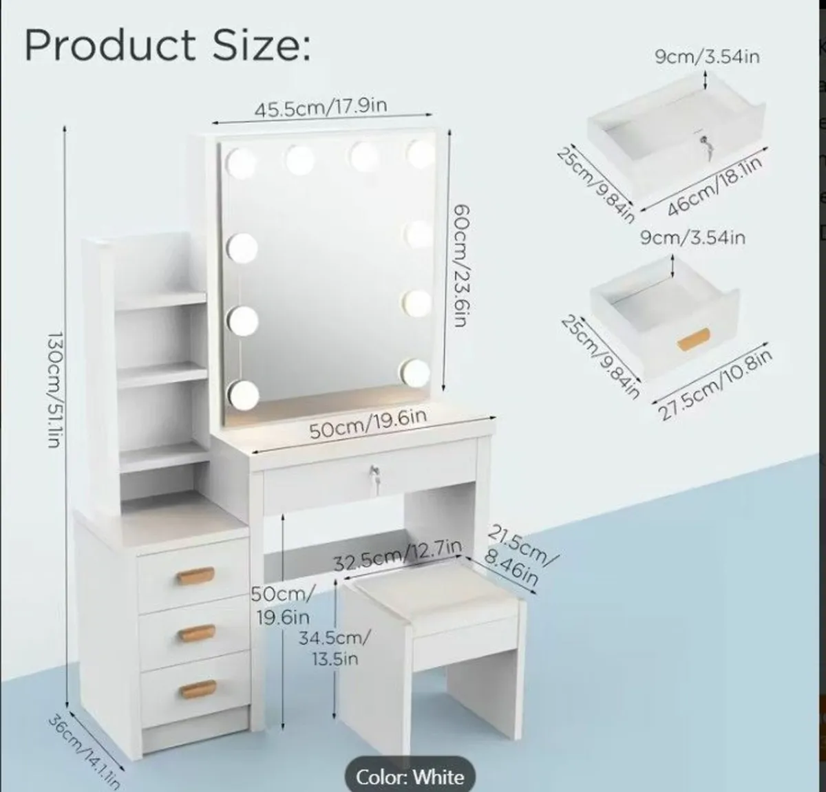Dressing Table LED with Stool - Image 2