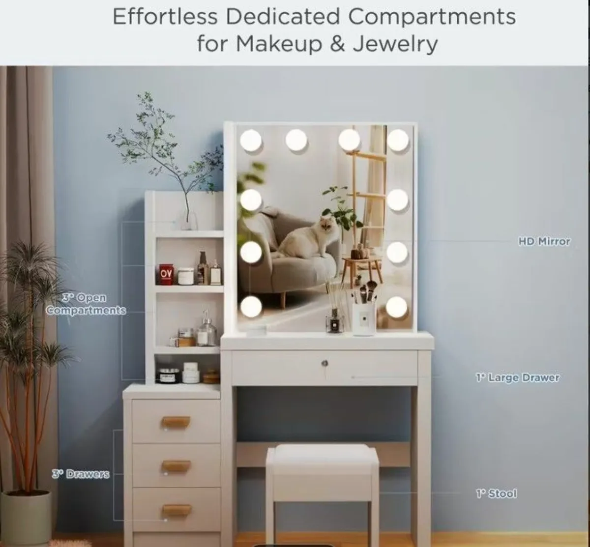 Dressing Table LED With Stool - Image 4