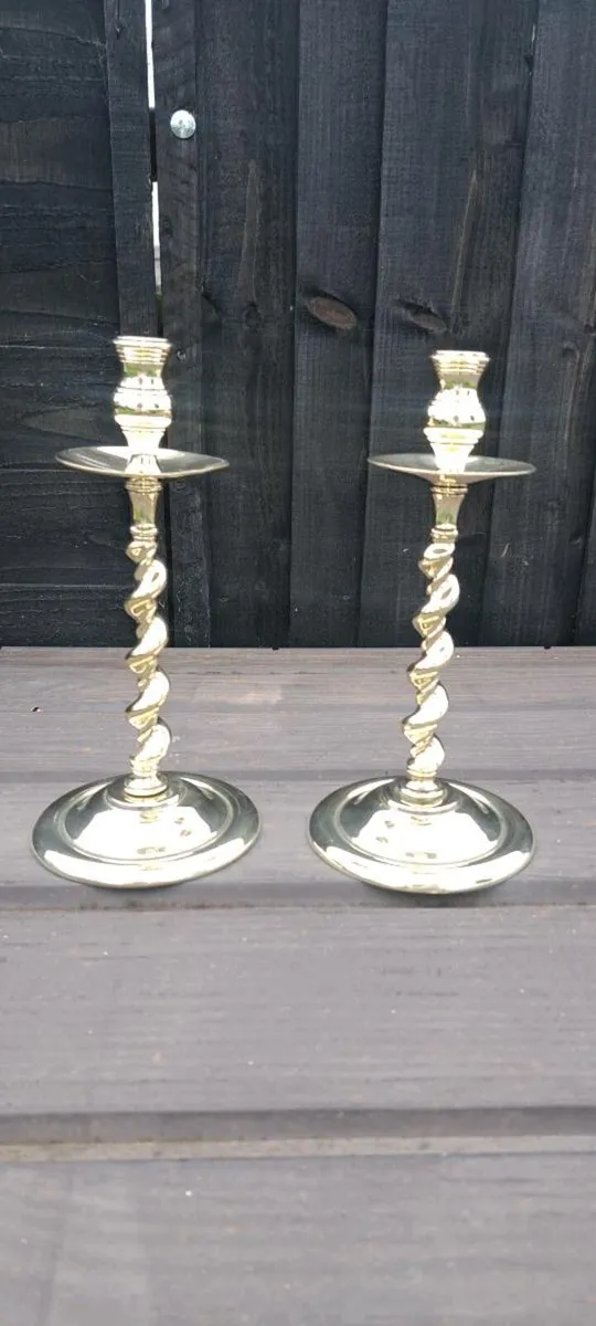 2 barley twist  brass candle stick holders - Image 1