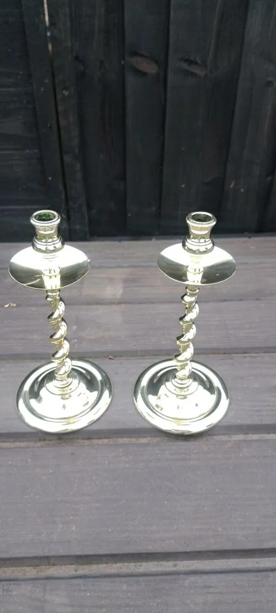 2 barley twist  brass candle stick holders - Image 2