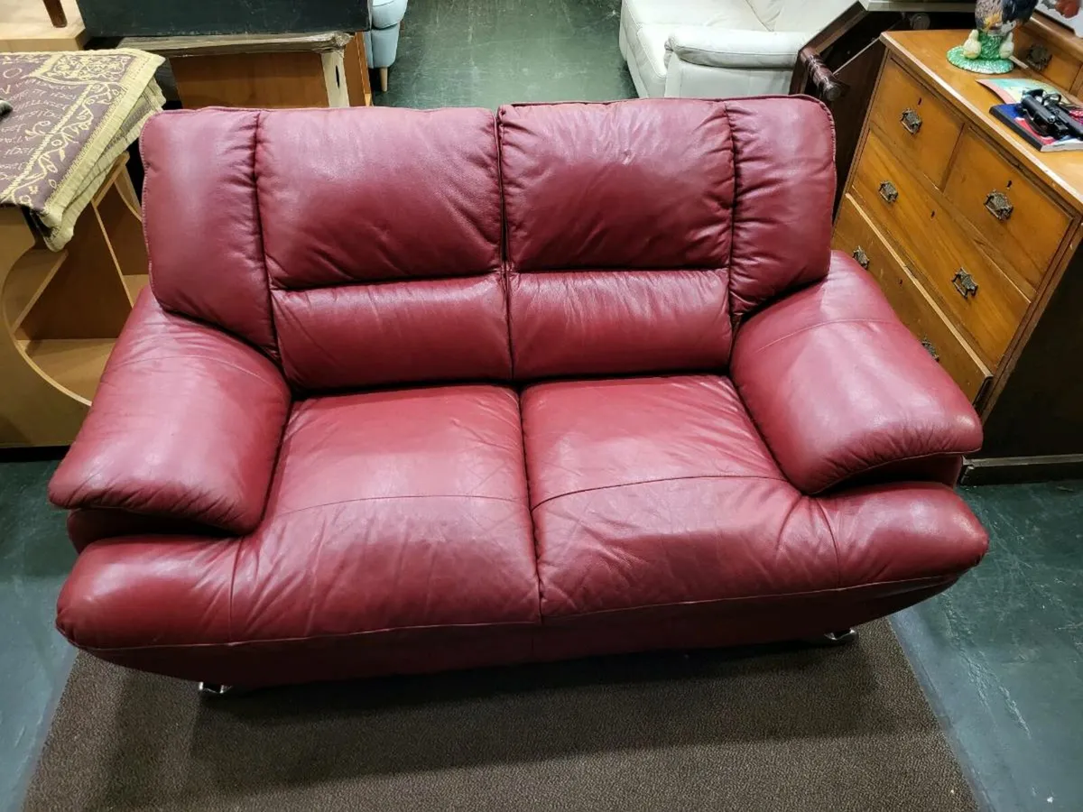 Lovely Red Leather Couch - Image 1
