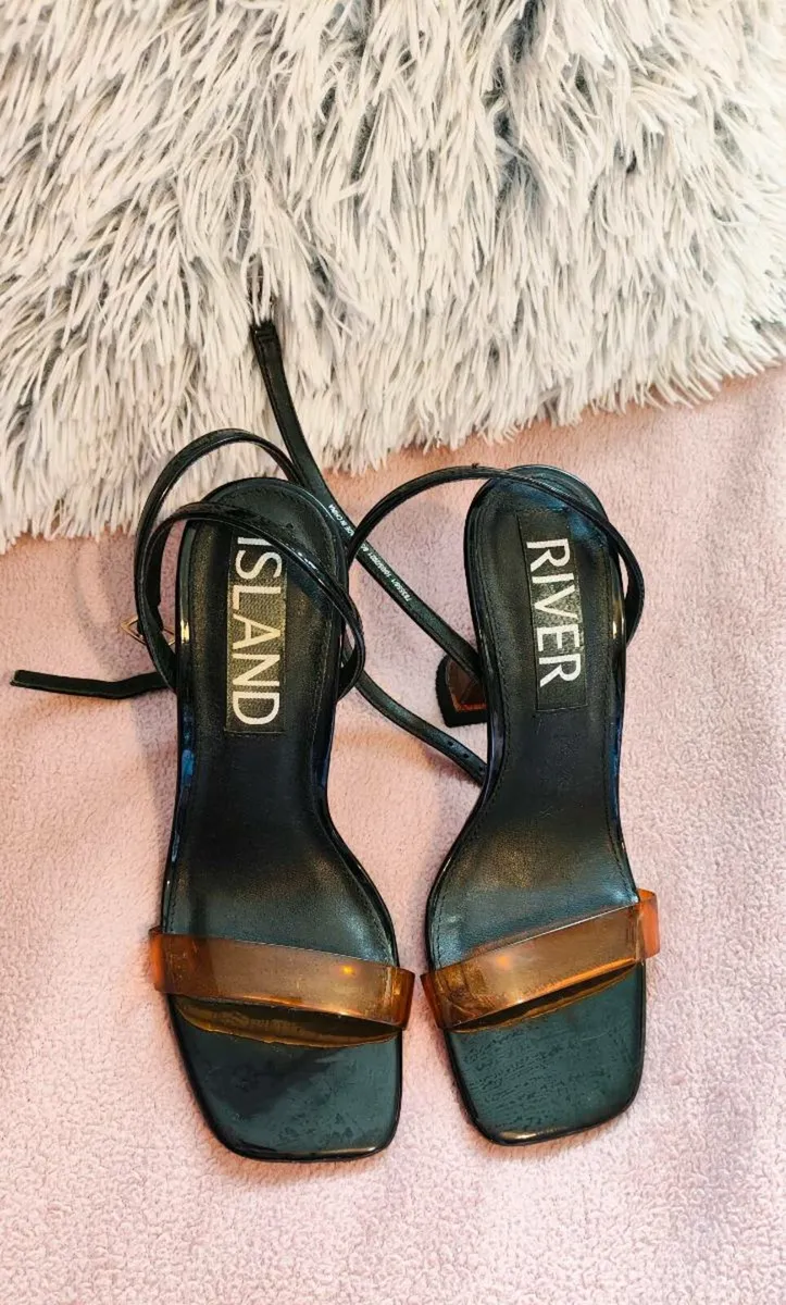 River Island Black Heels with Orange Strap & Acryl - Image 1