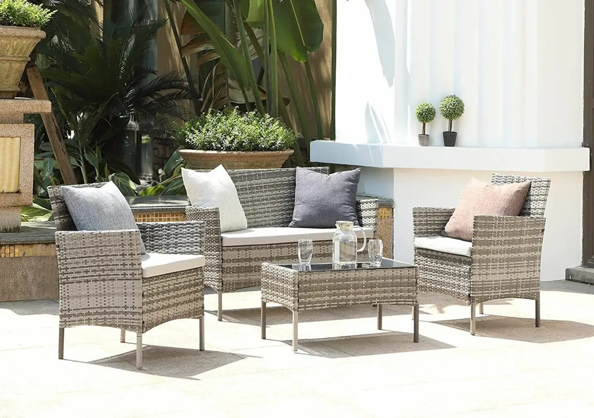 4PC Rattan Garden Chair & Table Furniture Set - Image 4