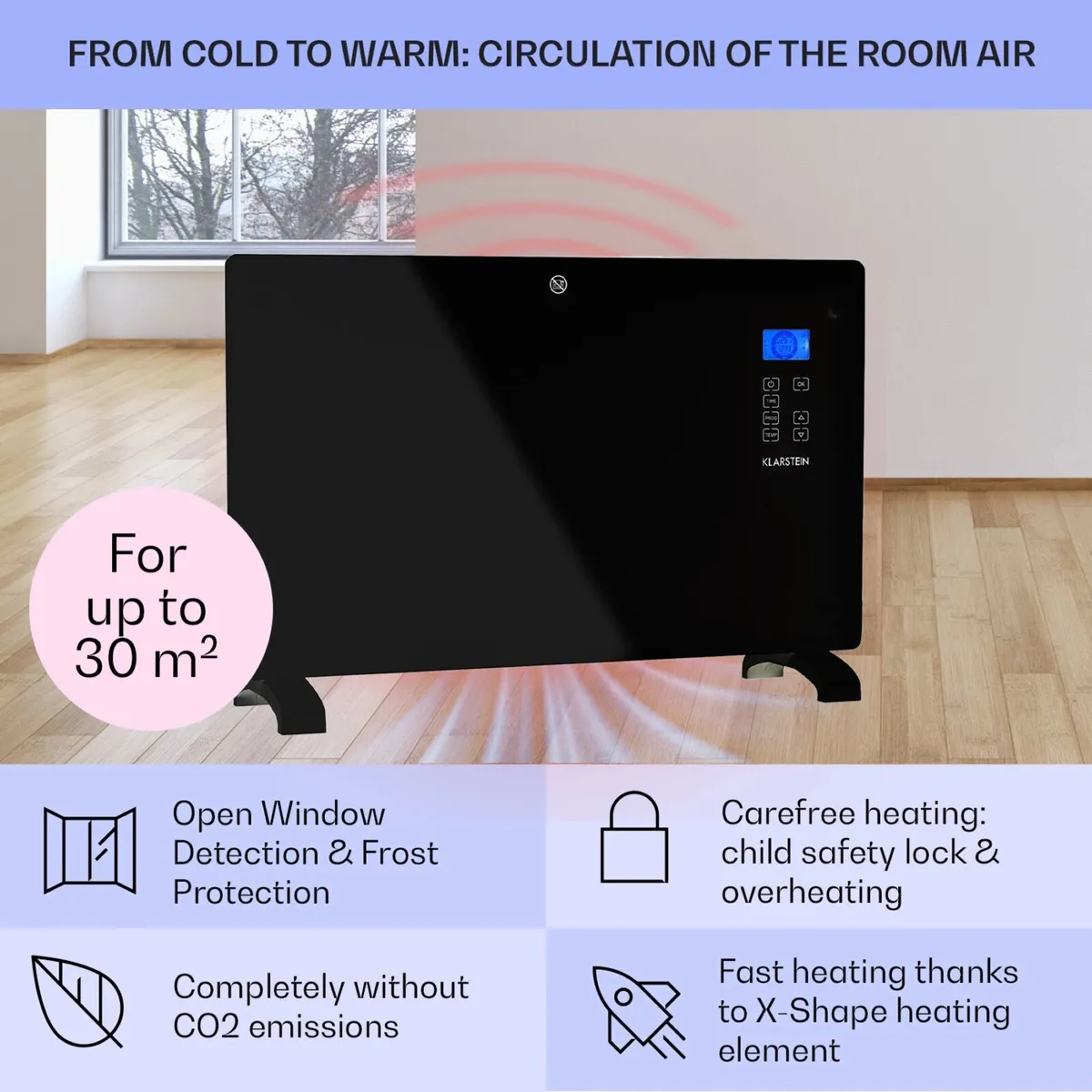 2000w Norderney Glass Panel Convection Heater - Image 2