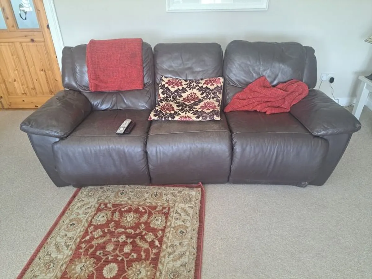 3 piece brown sofa couch leather suite - Image 1