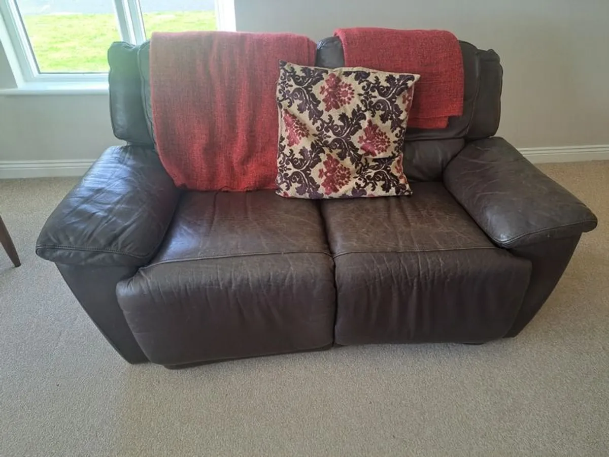 3 piece brown sofa couch leather suite - Image 2