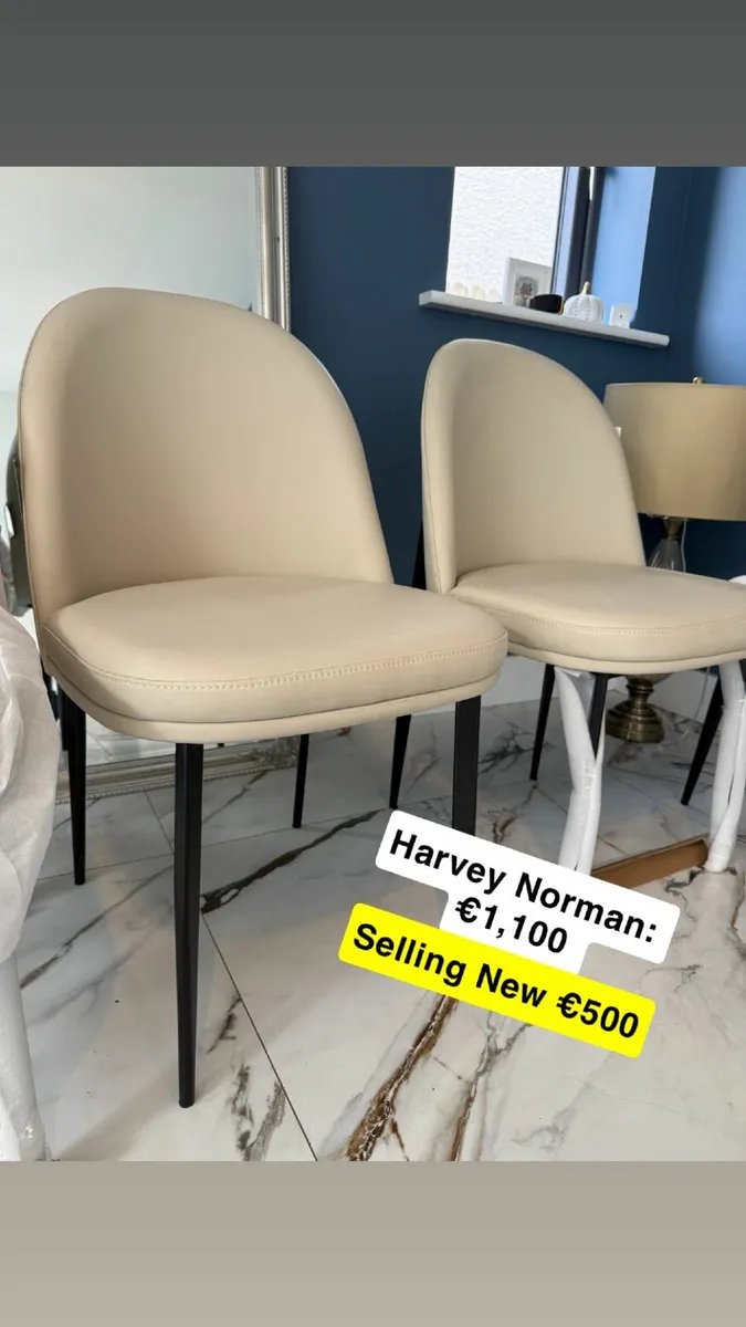 4 New Dining Chairs - Cream Leather - Image 1