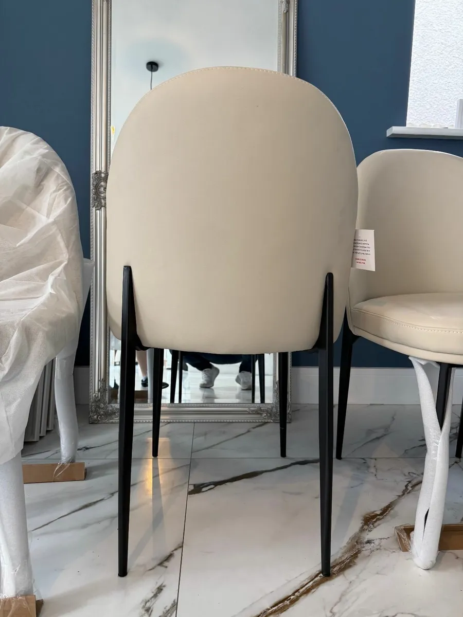 4 New Dining Chairs - Cream Leather - Image 2