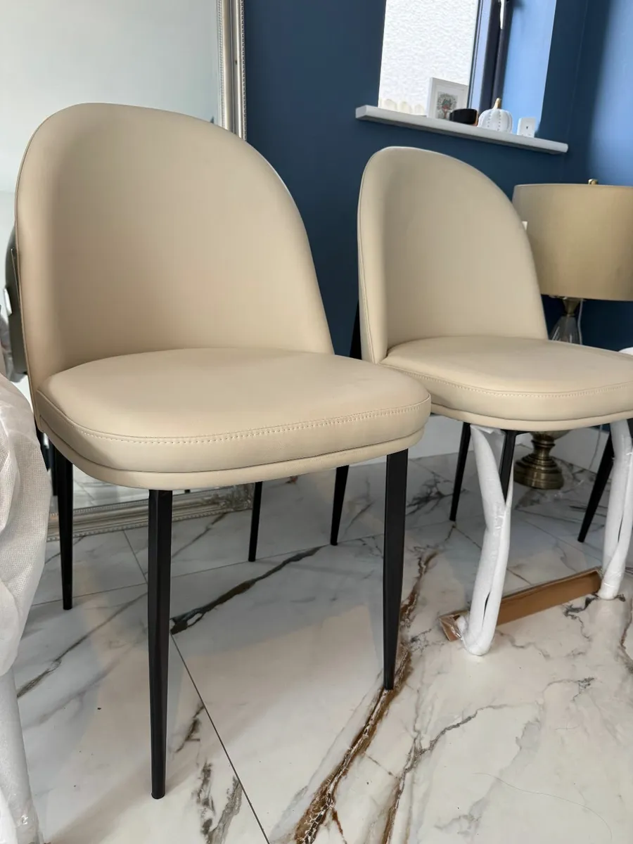 4 New Dining Chairs - Cream Leather - Image 3