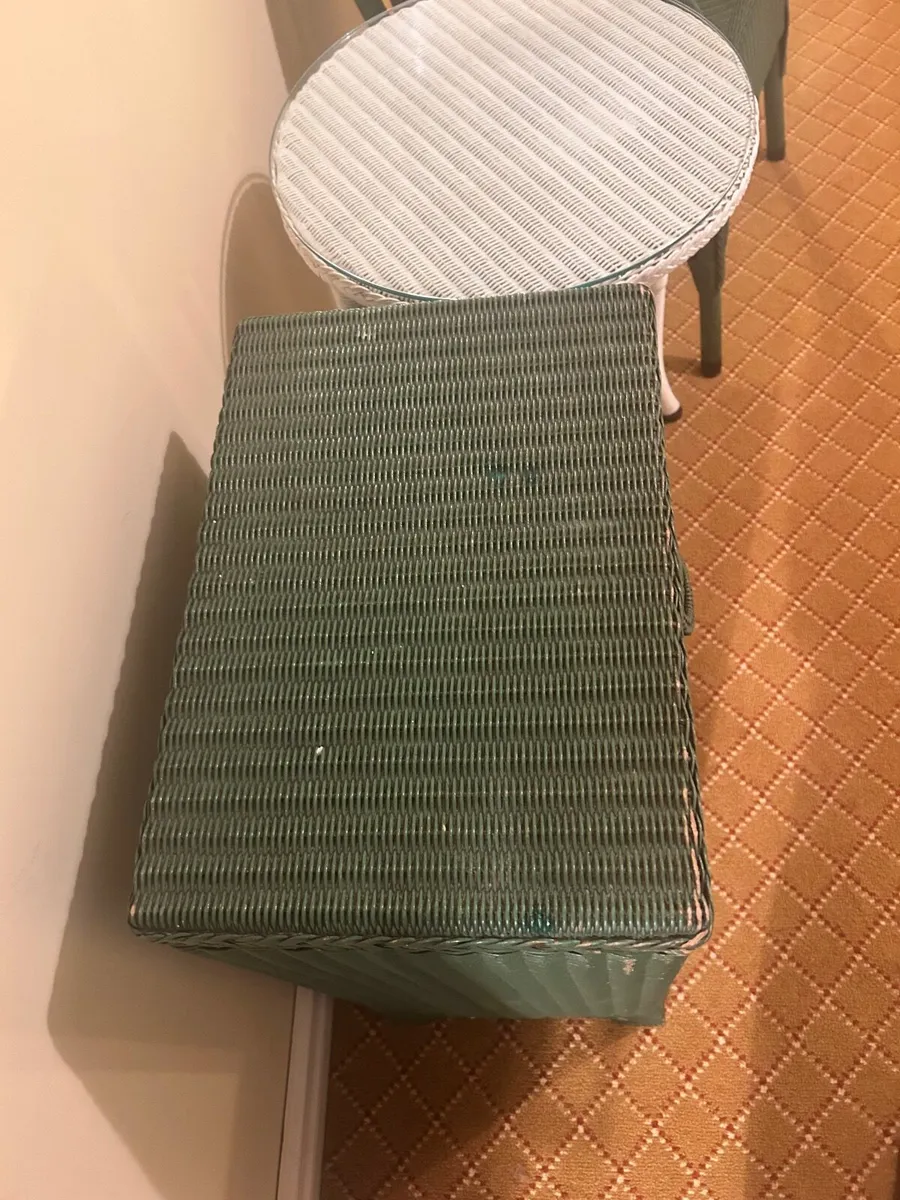 Lloyd loom furniture chair table and linen basket - Image 1