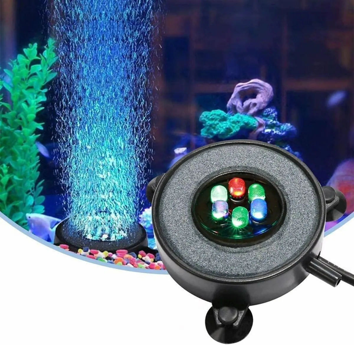 LED Aquarium Fish Tank Air Stone Light,Multi-Color - Image 1