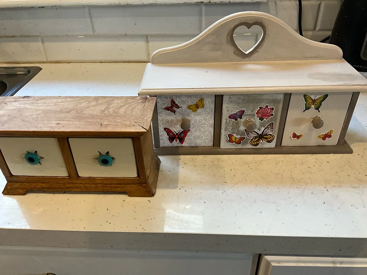 2 Wooden Decorative Drawer Storage Boxes - Image 1