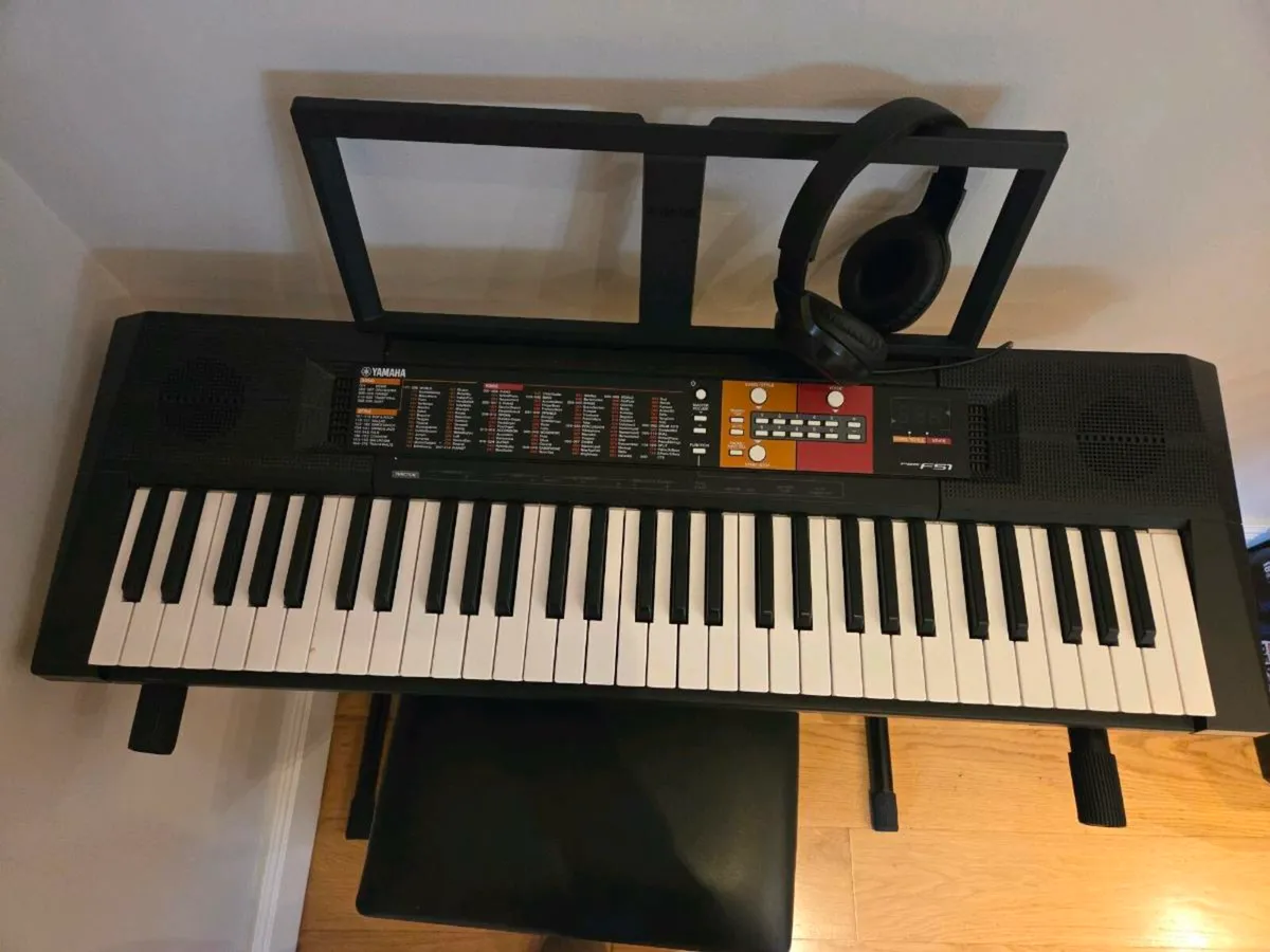 Yamaha keyboard F51 with stand, stool and headset - Image 3