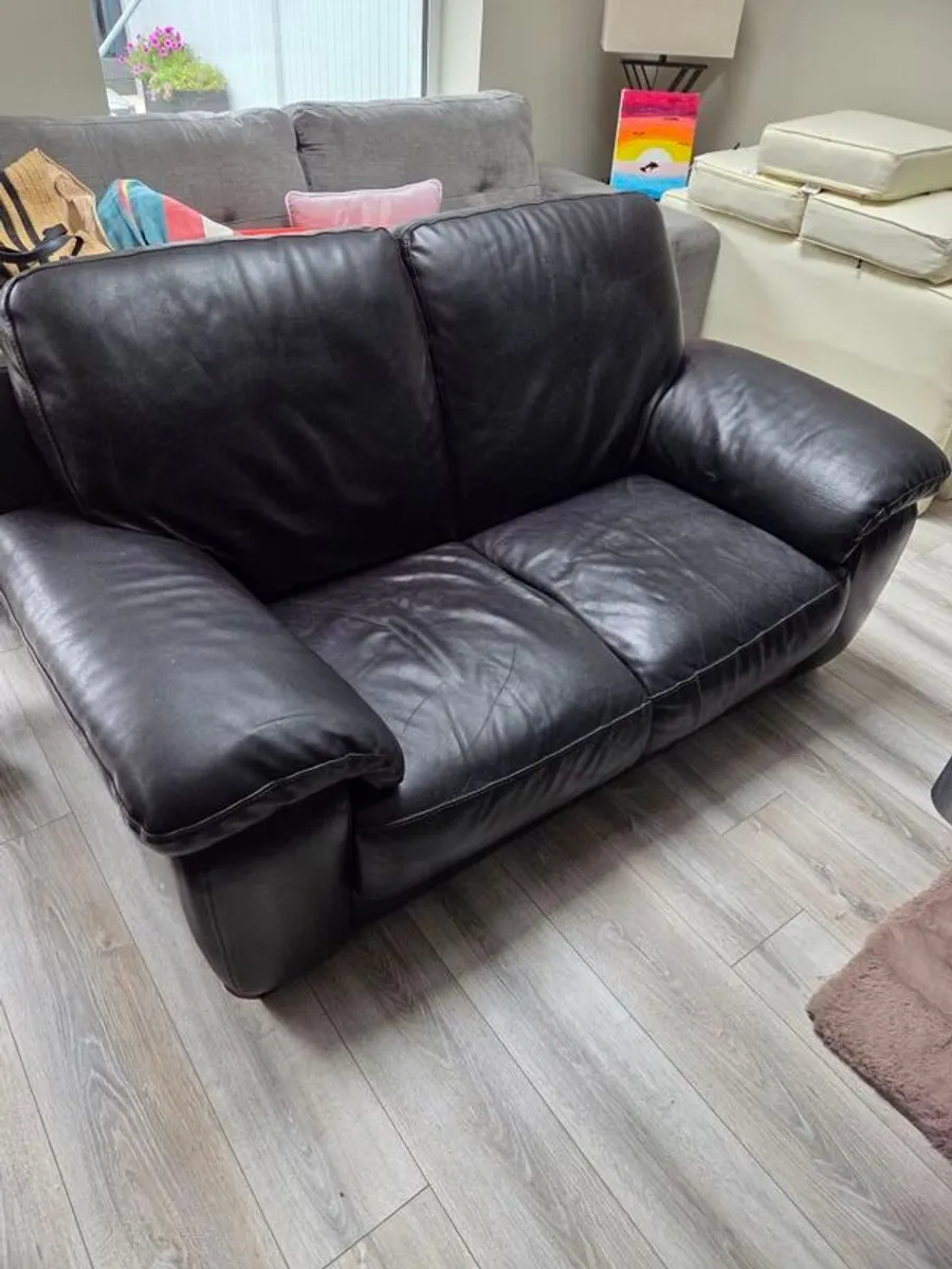 Free 2 seater brown leather couch - Image 1