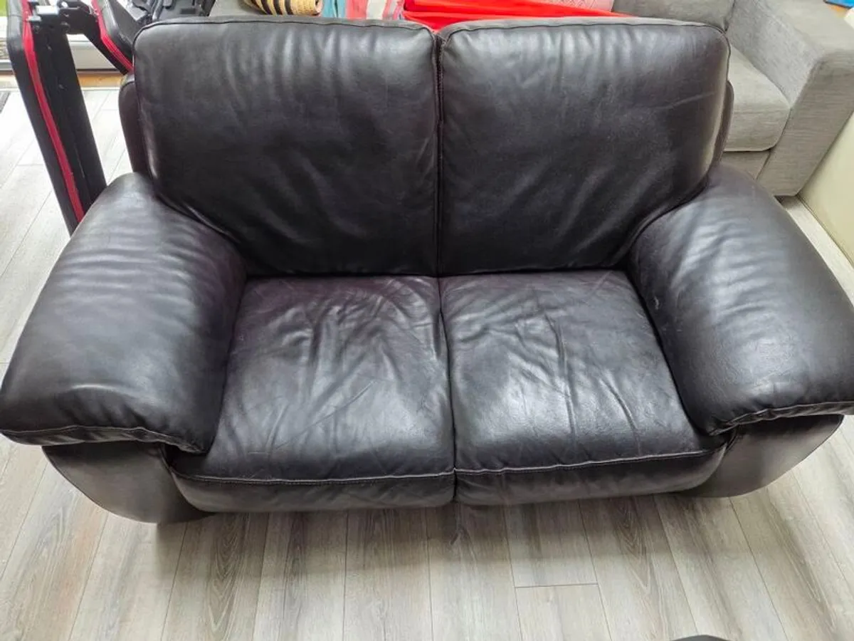 Free 2 seater brown leather couch - Image 2