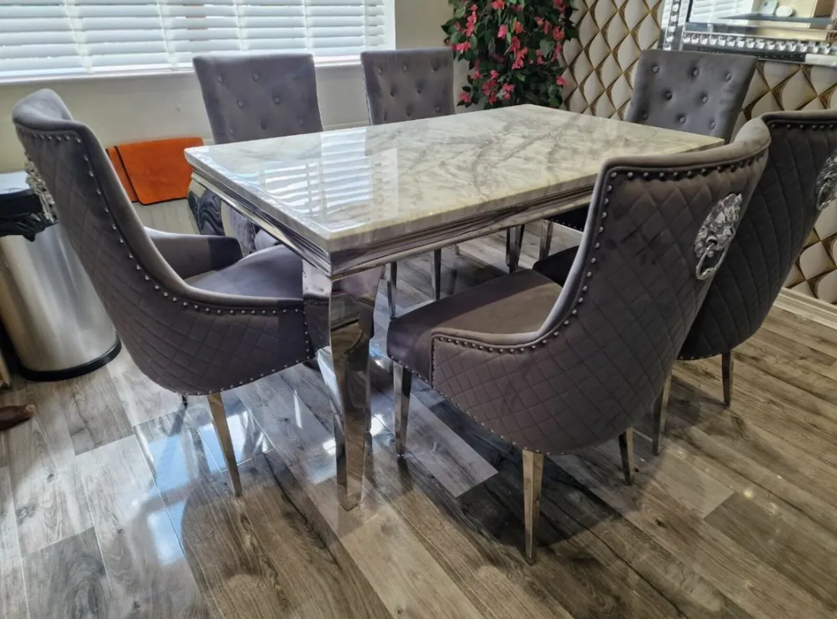 Marble top Dining Table + Chairs - Image 1