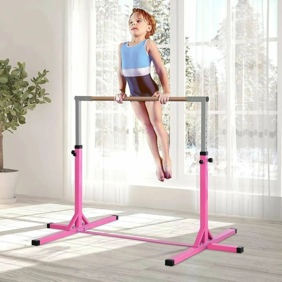 Kids Gymnastics Bar Adjustable with Hardwood Base - Image 2