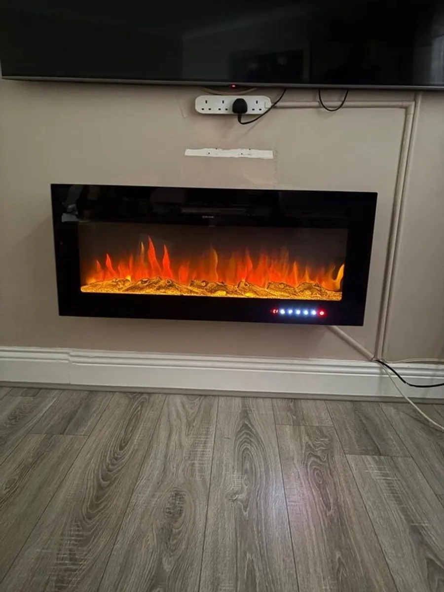 127cm Electric Fire Wall Mounted Recessed Electric Fireplace With 12 LED Flame Colors, Adjustable Thermostat, Crystal&Logs Set, 900W/1800W, Remote&Touch Screen Control (127cm/50in, Black) - Image 1