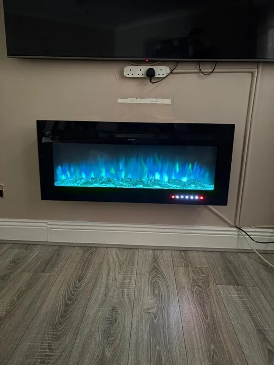 127cm Electric Fire Wall Mounted Recessed Electric Fireplace With 12 LED Flame Colors, Adjustable Thermostat, Crystal&Logs Set, 900W/1800W, Remote&Touch Screen Control (127cm/50in, Black) - Image 3