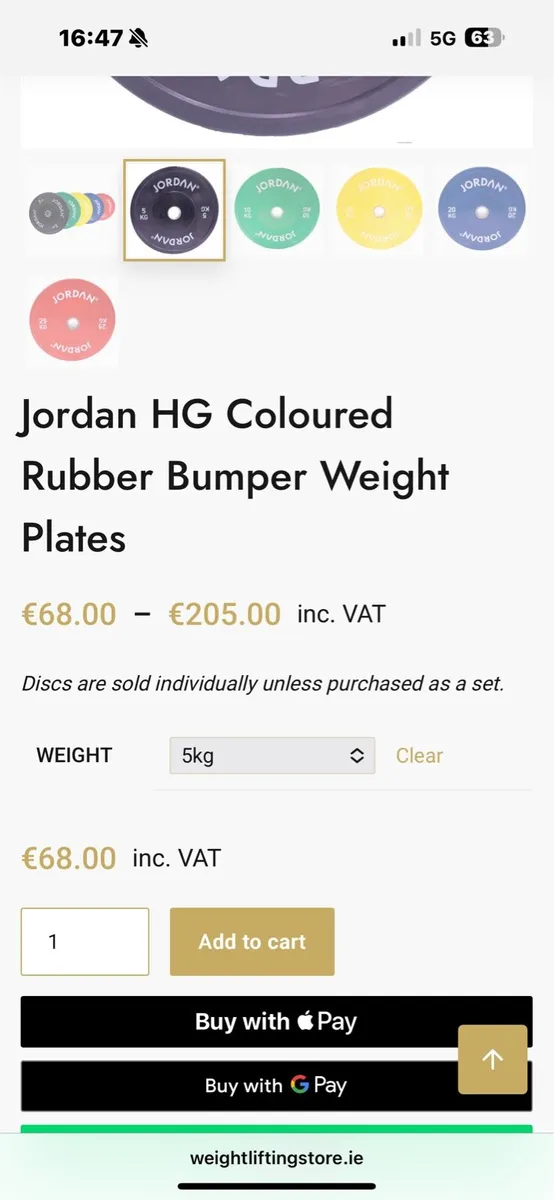 JORDAN HG OLYMPIC BUMPER PLATES + 7 FOOT BAR! - Image 3