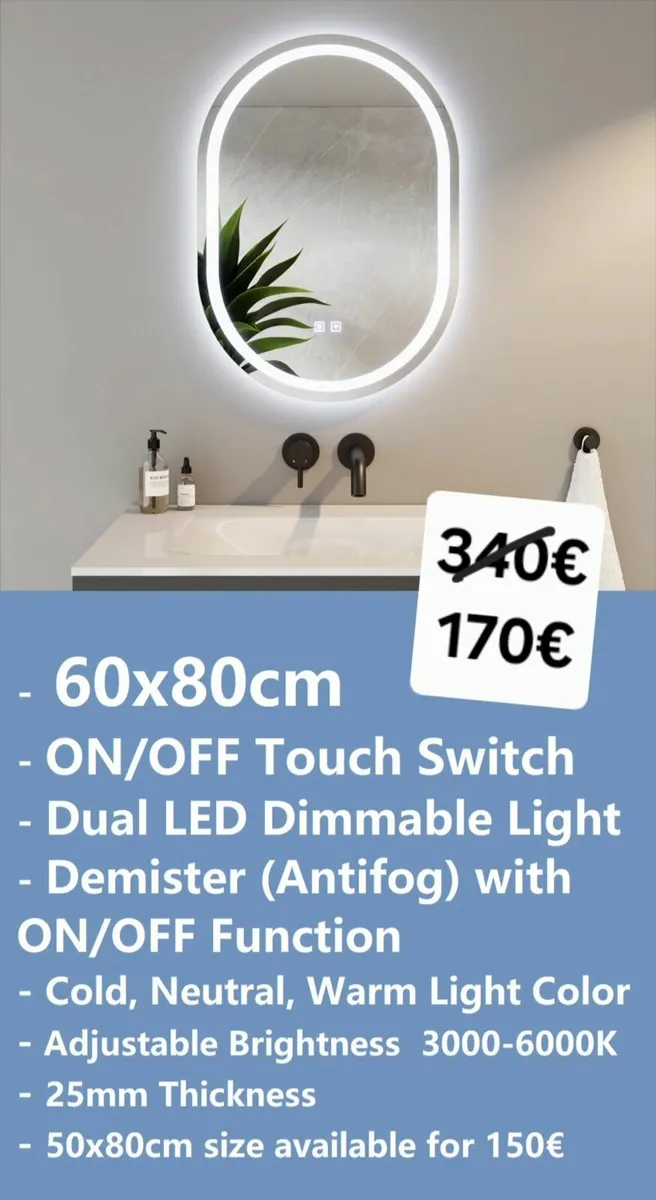 LED Bathroom Mirror Antifog Oval