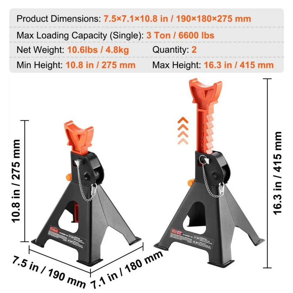 Jack Stands, 3 Ton (6,000 lbs) Capacity Car Jack - Image 4