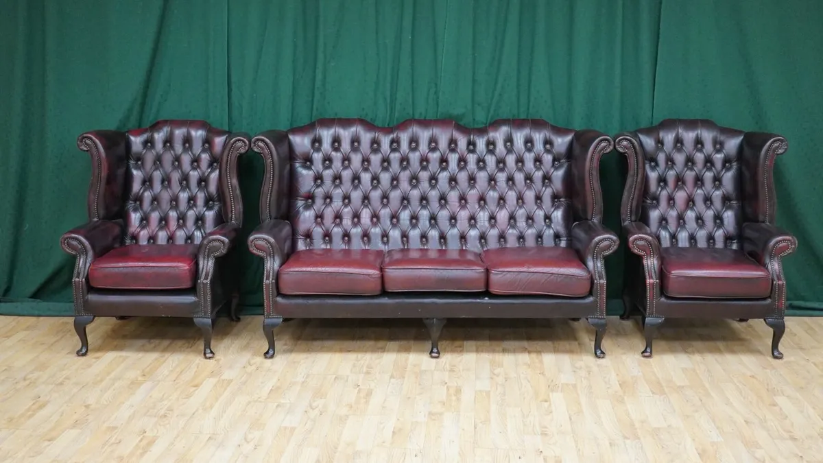Vintage Oxblood Chesterfield Wingback Suite - Image 1