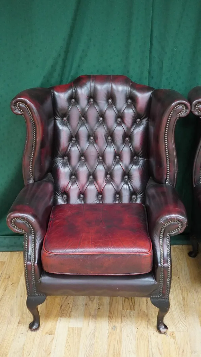 Vintage Oxblood Chesterfield Wingback Suite - Image 2