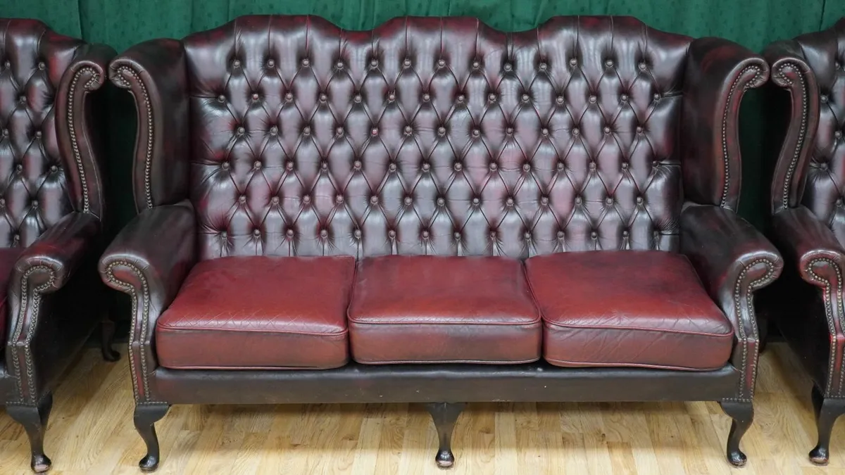 Vintage Oxblood Chesterfield Wingback Suite - Image 3