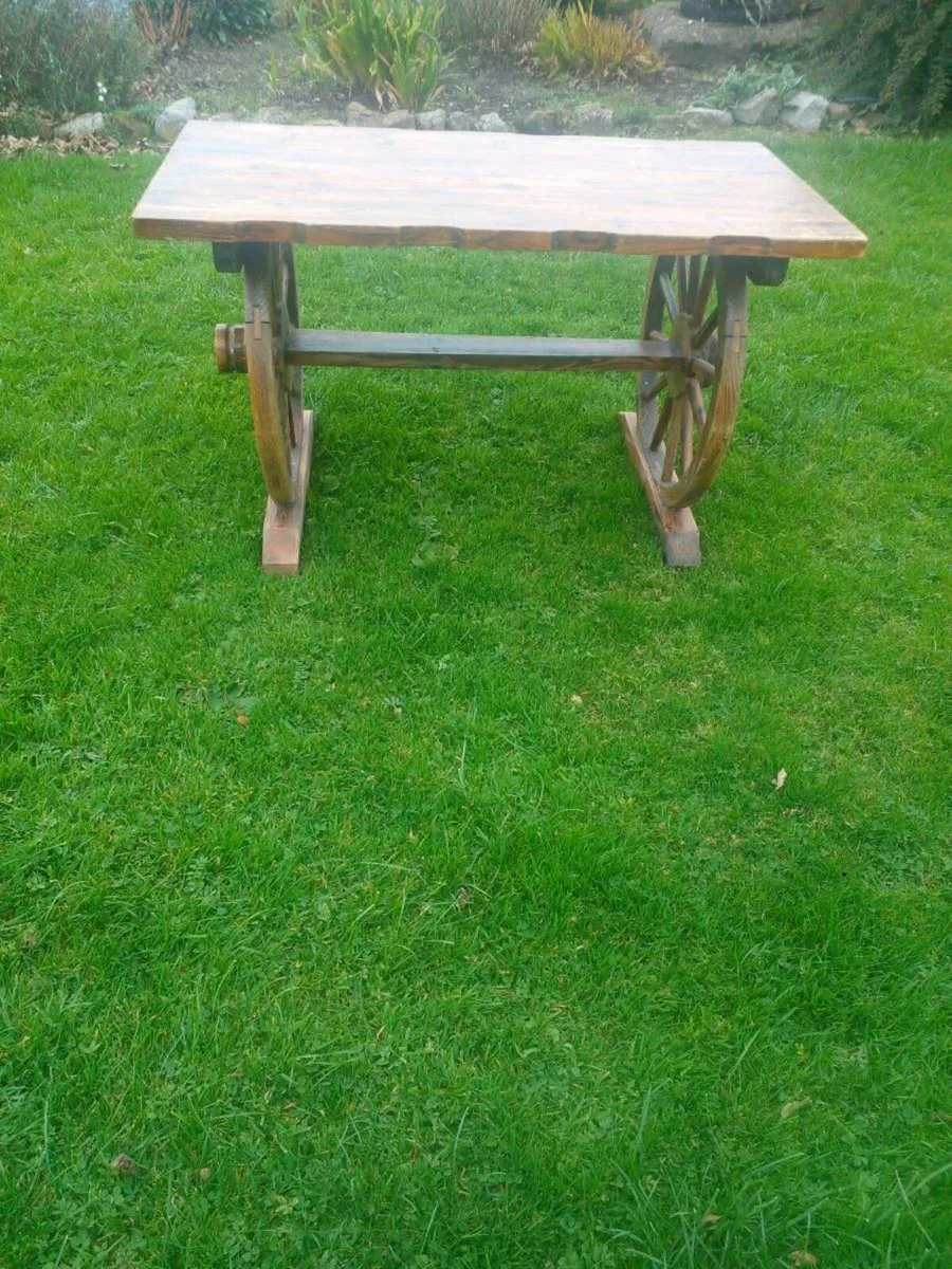 Vintage style wagon wheel tables  - 10 available - Image 2