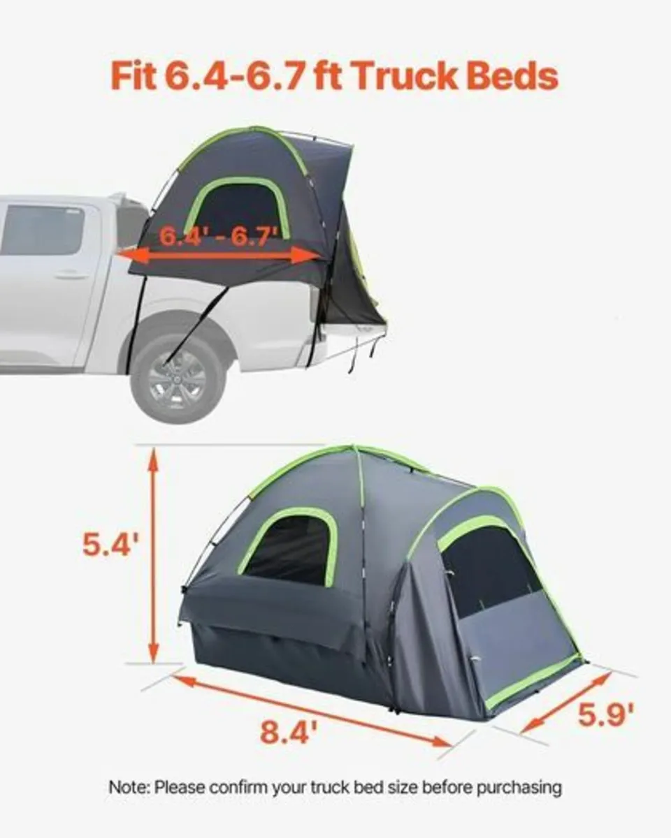 Truck Bed Camping Tent Fits 6.4 to 6.7 ft Waterpro - Image 2