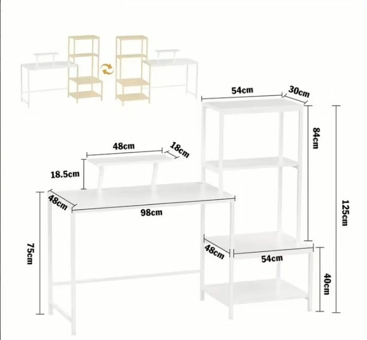 White Computer Desk with 3-Tier Storage Shelves - Image 3