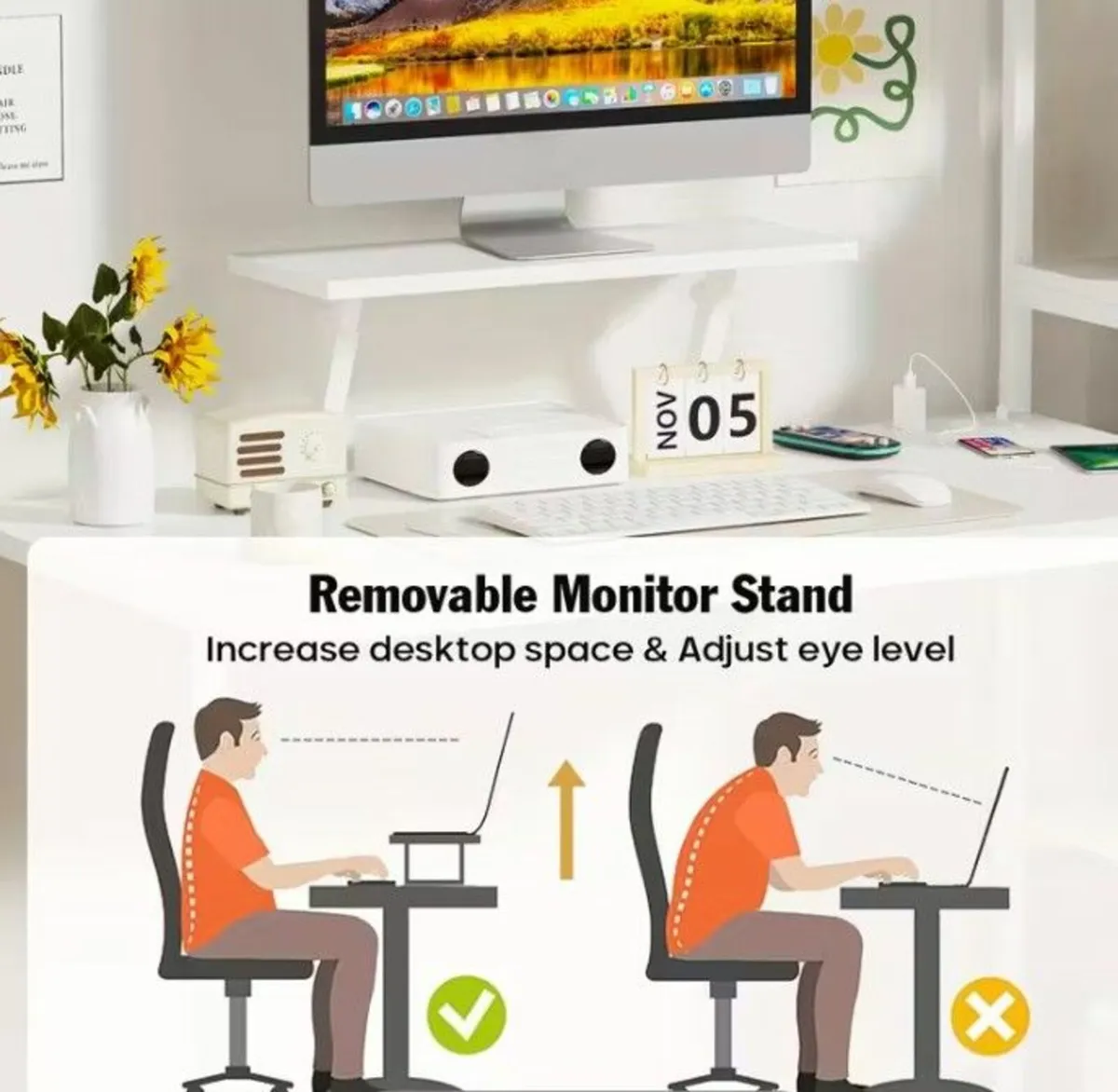 White Computer Desk with 3-Tier Storage Shelves - Image 4