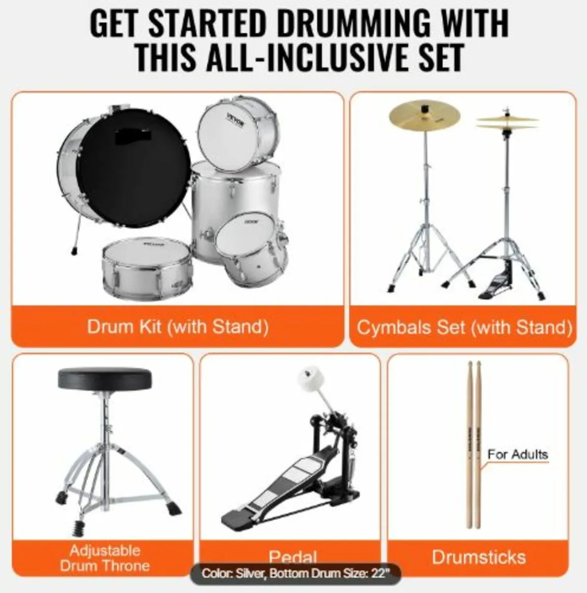 Adult Drum Set,5-Piece,22inches Complete Full Size - Image 3