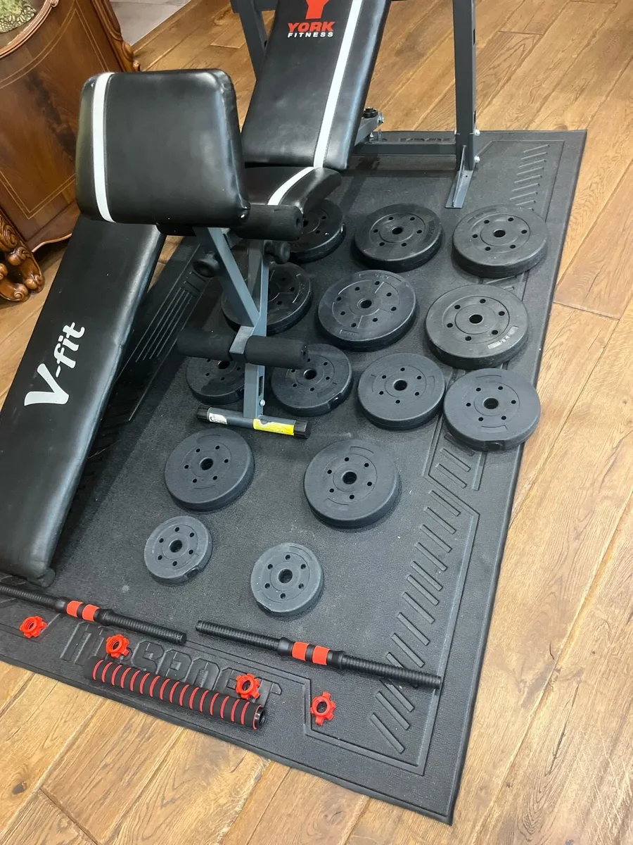 Bench barbell dumbbells and weights - Image 2