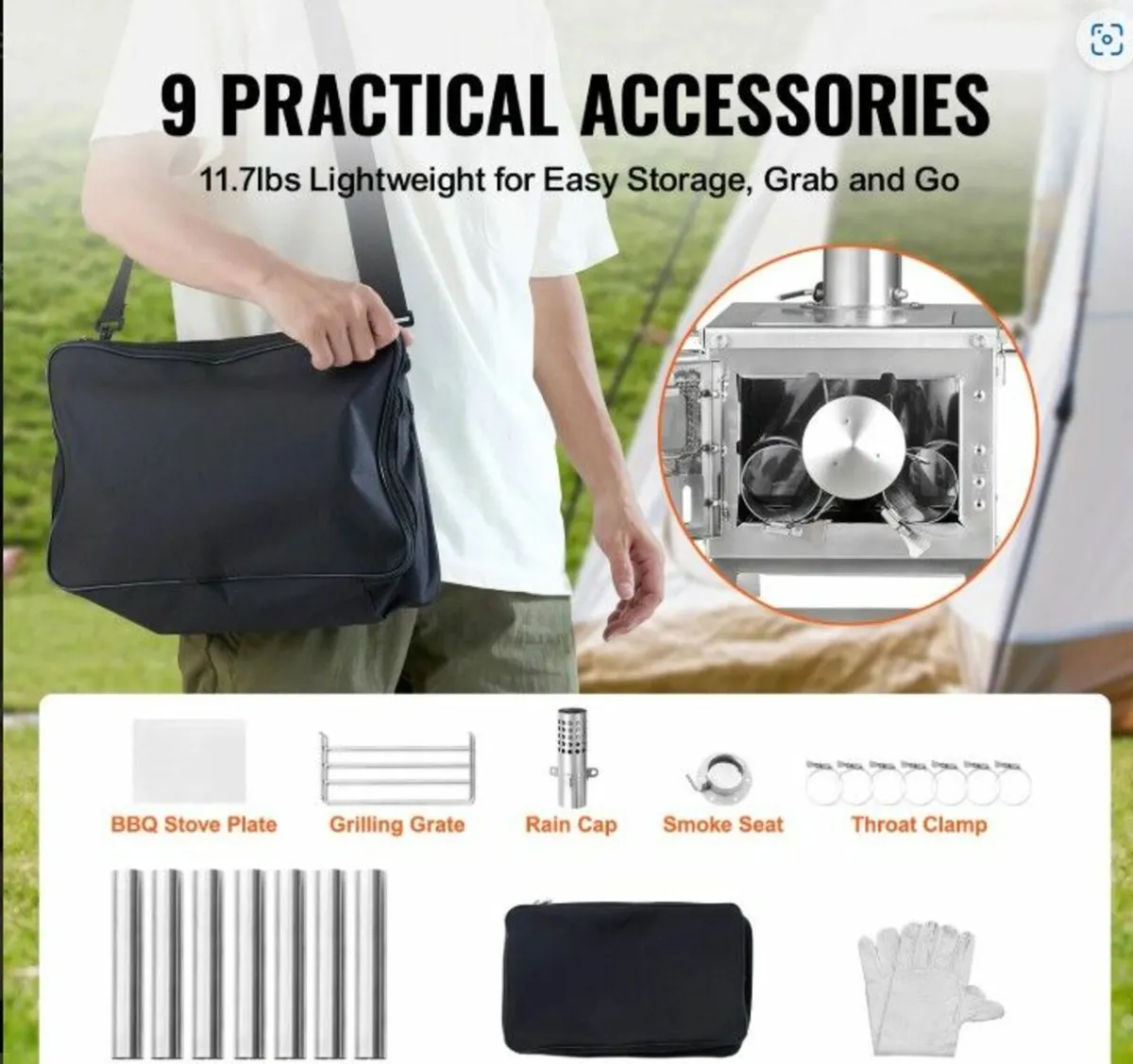 Camping Wood Stove with Chimney Outdoor Heating an - Image 3
