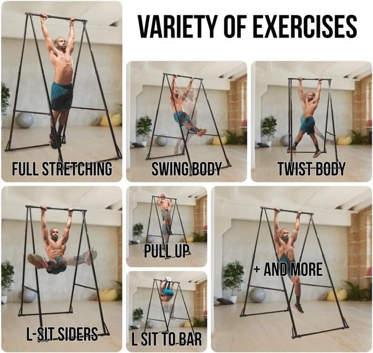 Pull Up Bar Free Standing Foldable Home Gym Setup with Gymnastics Rings - Image 3