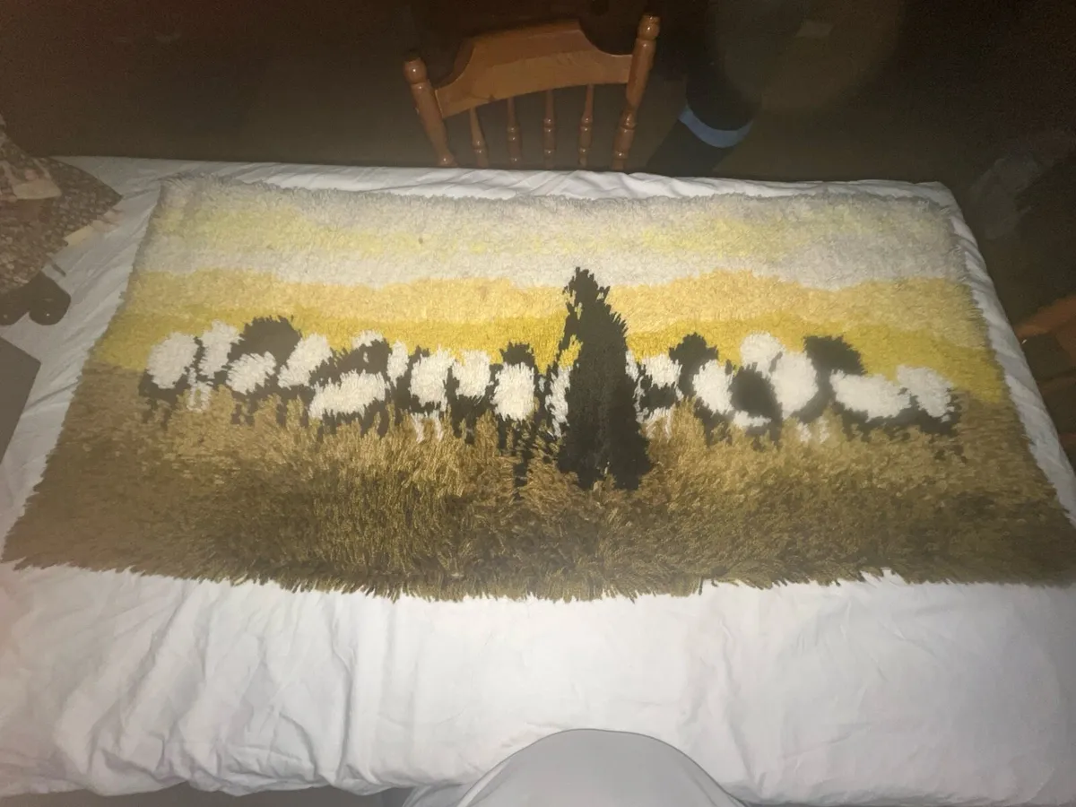 Vintage wall hanging of sheperd with his sheep - Image 2