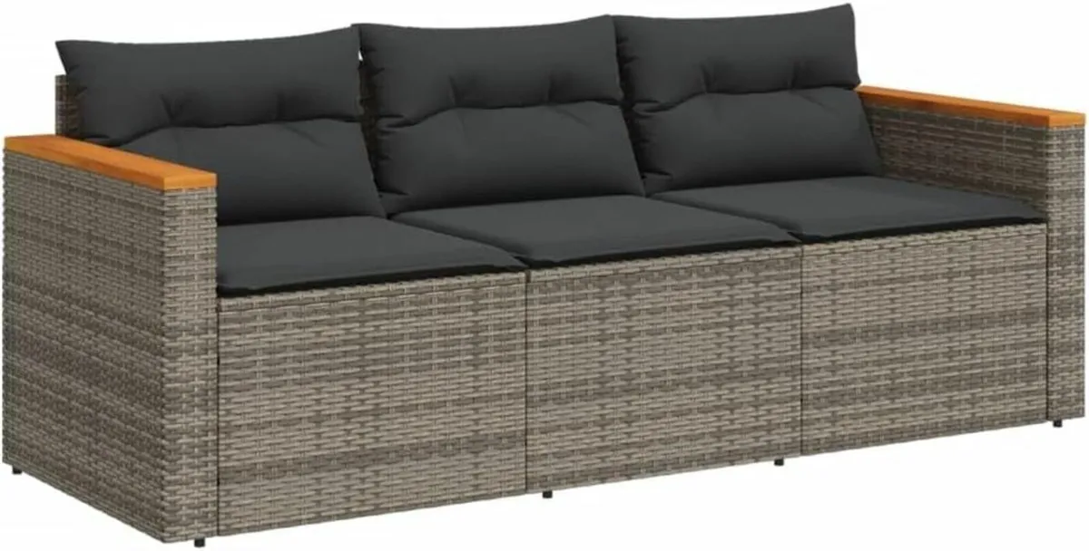 3-Seater Garden Sofa Poly Rattan Outdoor Lounge - Image 3