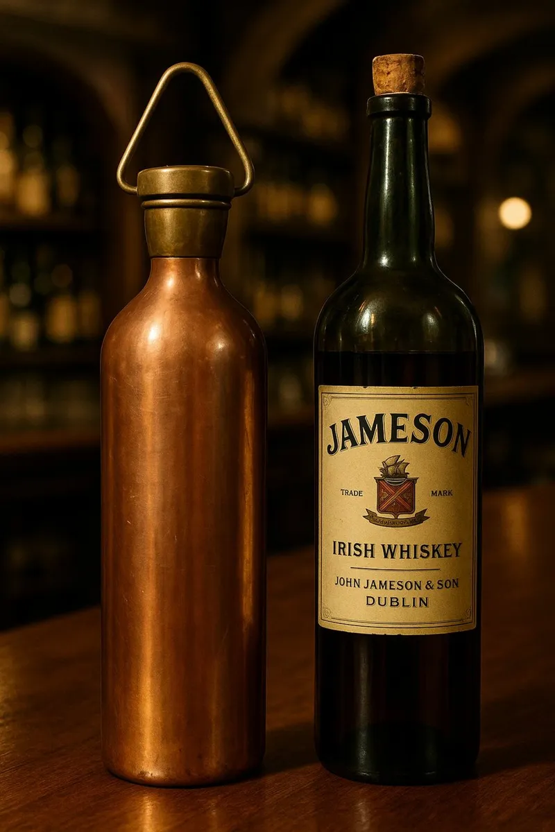 antique copper brass flask vintage pub whiskey - Image 1