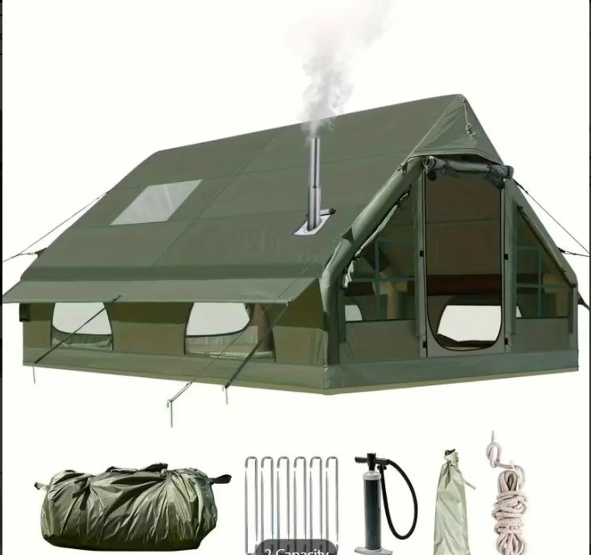 Glamping Tent Inflatable 6-10 Person Chimney& Pump - Image 1