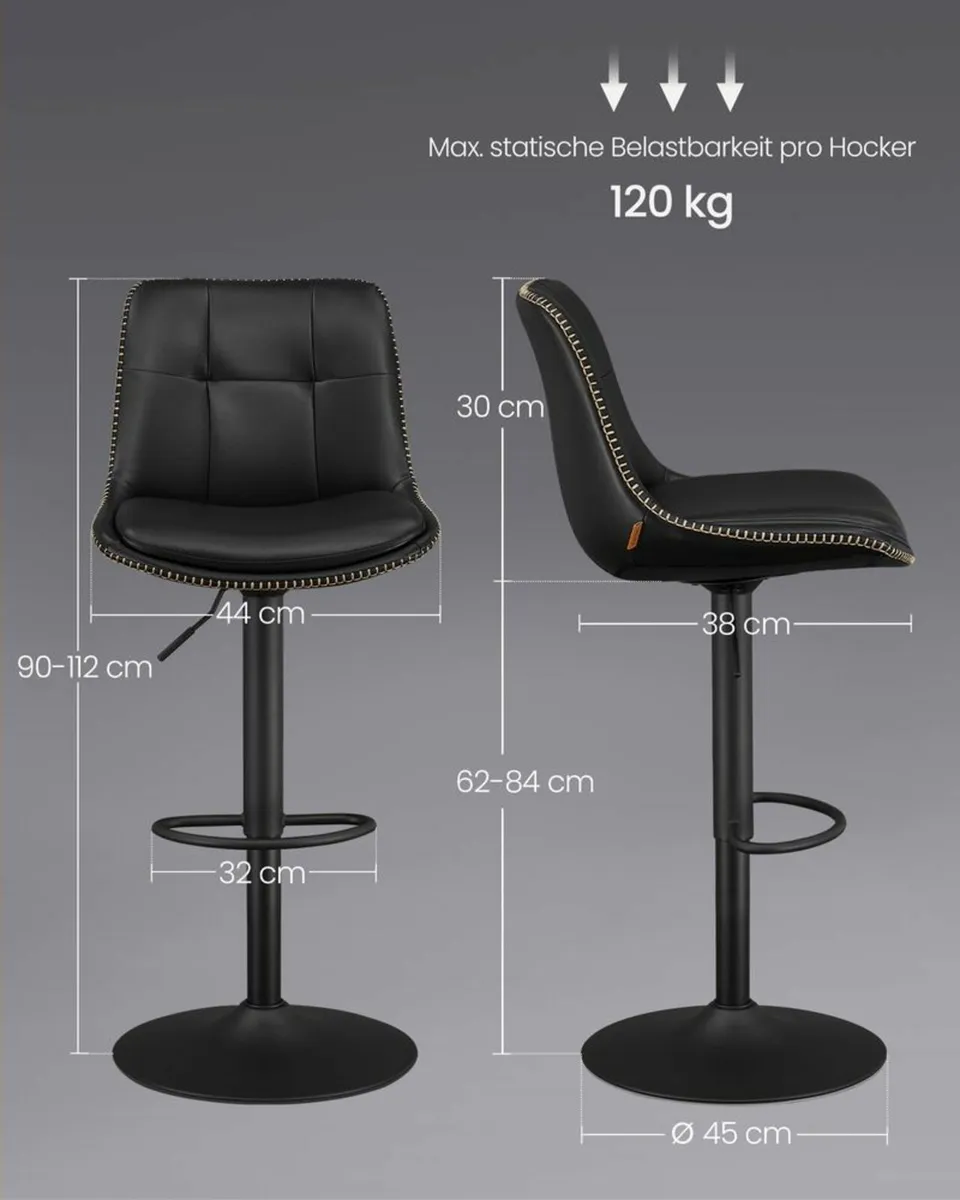 Set of 2 Bar stools PU Leather - Image 4