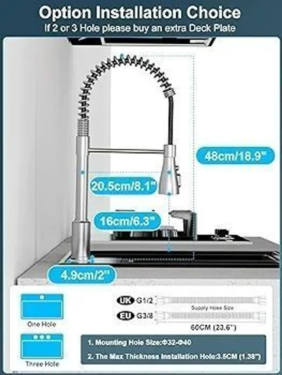 Kitchen Sink Mixer Tap - SREWOHS PRO Kitchen Tap with Pull Down Sprayer,Bar Taps Stainless Steel Commercial Kitchen Faucet, - Image 1