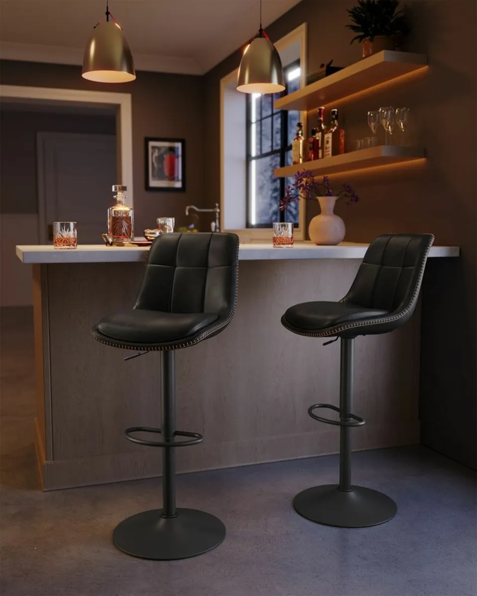 Set of 2 Bar Stools PU Leather - Image 1