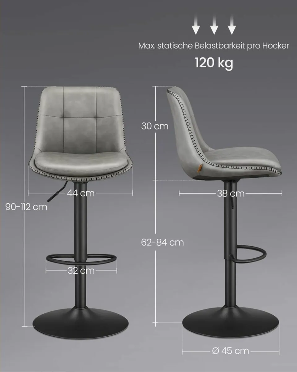 Set of 2 Bar stools Faux Leather - Image 2