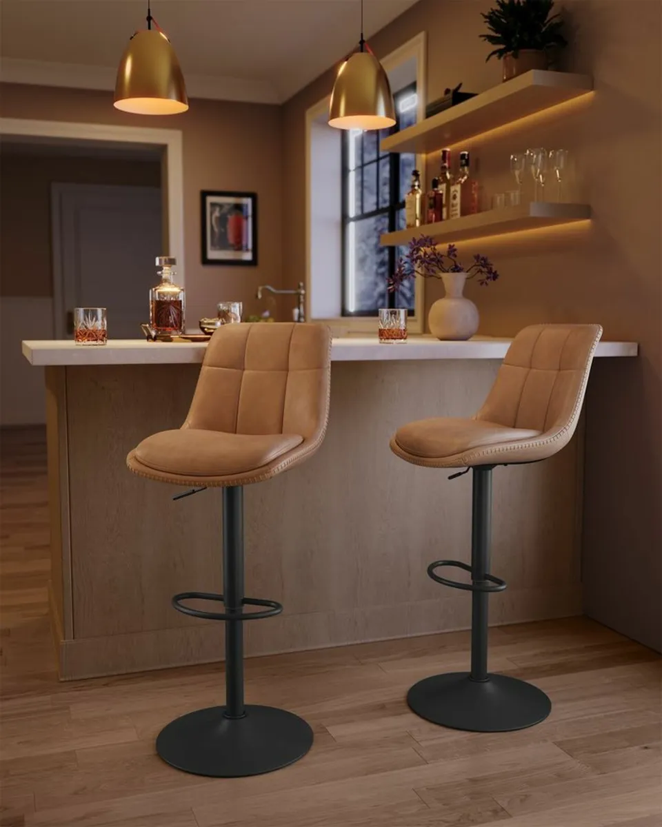 Set of 2 Bar stools Faux Leather - Image 4
