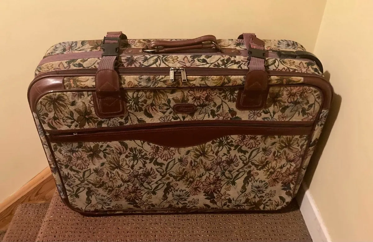 Large Retro Floral Tapestry Suitcase - Image 1